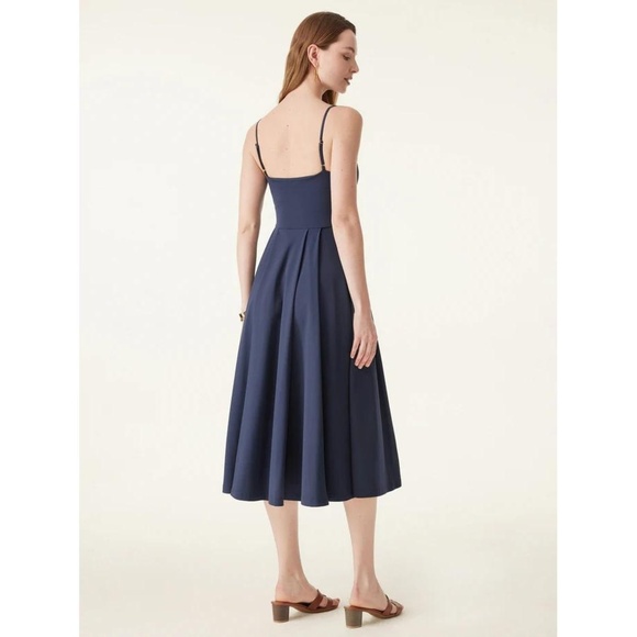 OGL NWT Dress Sleeveless XS Navy Midi Vneck Builtin Bra Sustainable Modern - Picture 2 of 4